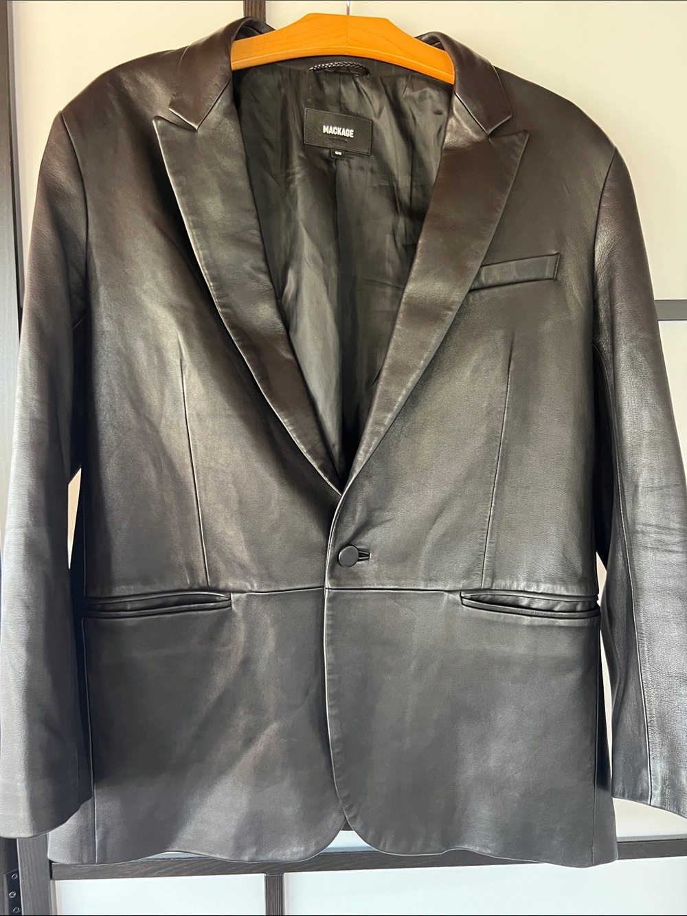 Mackage Black Leather Single-Button Blazer  Women’s Medium